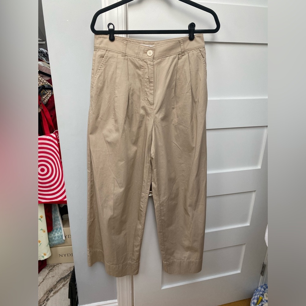 LOFT Poplin Wide Leg Pants in khaki - Picture 3 of 9